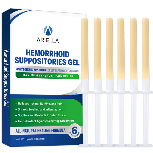 Ariella Hemorrhoid Treatment Suppository Gel: 6 Count - Natural & Herbal - Relieve Itching Burning Discomfort - Internal Relief - New Rounded Applicator - Nighttime Use